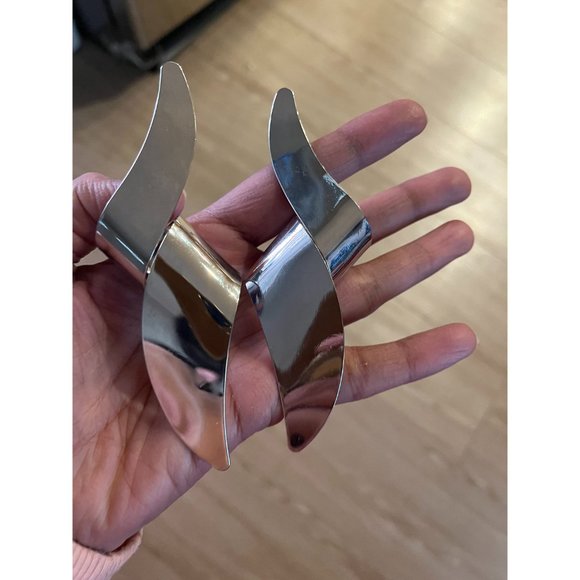 Big Silver earrings large metal huge bold statement earrings , chunky  pierced - Picture 7 of 7